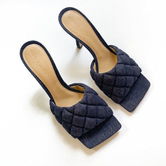 Bottega Veneta Matelasse Quilted Denim Mule Sandals Indigo Size EU 39 US 9 NEW - Picture 8 of 12